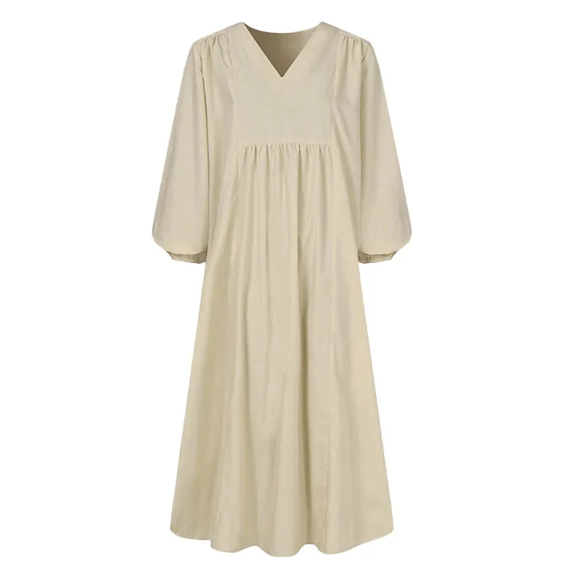 Fashion women's cotton loose Lantern Sleeve Dress