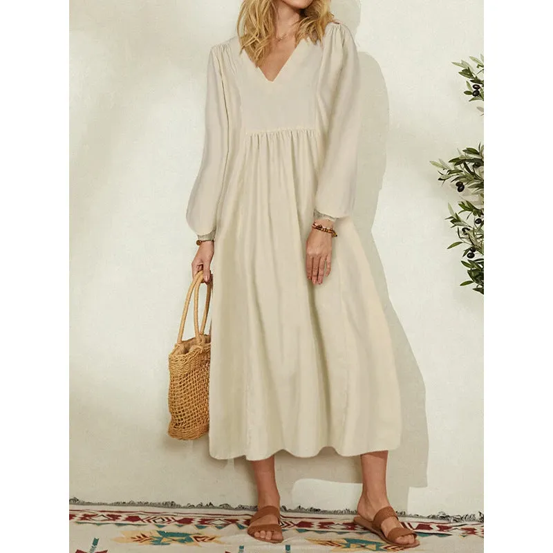 Fashion women's cotton loose Lantern Sleeve Dress