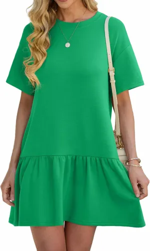 HiMONE Womens Tshirt Dress Summer Casual Crewneck Solid Loose Petite Dresses with Pockets Loose Fit XS-2XL