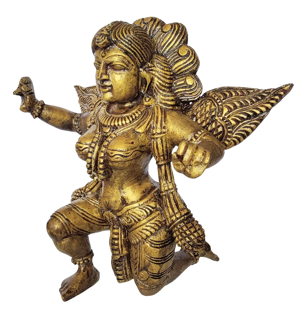 Home Decor Ornament. Handcrafted South Indian Wooden Angel Sculpture.