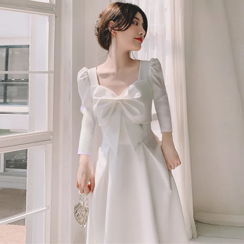 IKEARLAX  White Dress  Registration Dress Engagement Slim Birthday Dinner Host Evening Dress for Women