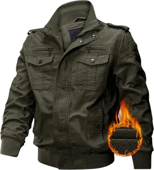 JEShifangjiusu Men's Washed Cotton Military Jacket Lightweight Casual Field Coat Windbreaker Utility Bomber Jackets Outwear
