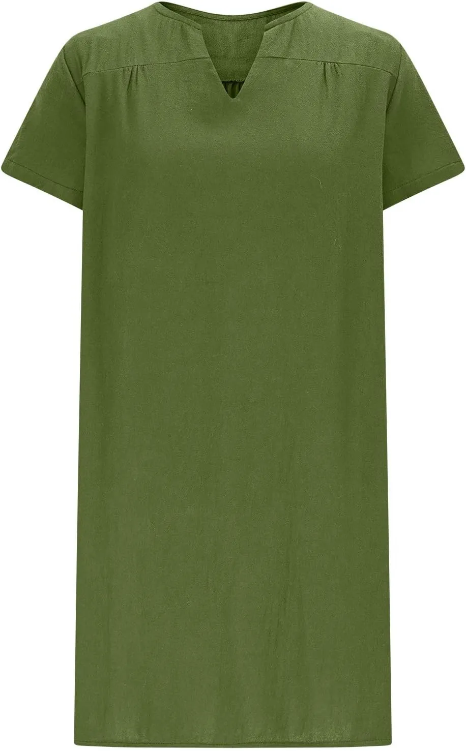 JOAU Womens Cotton Linen Shirt Dress Summer Casual Short Sleeve Notched V Neck Beach Cover Up Knee Length Vacation Dresses