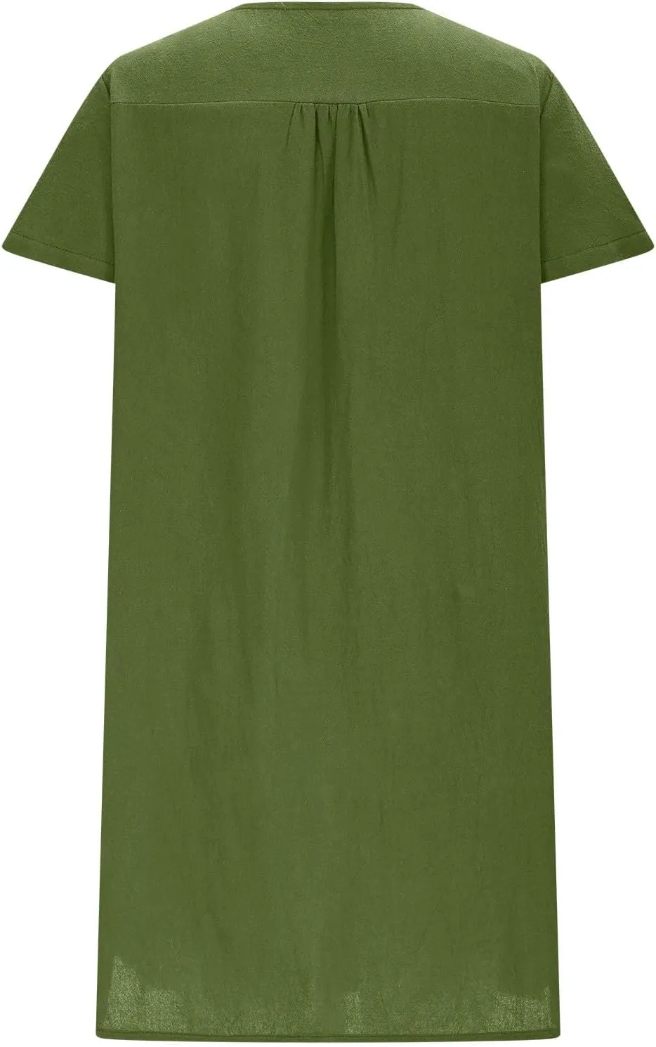 JOAU Womens Cotton Linen Shirt Dress Summer Casual Short Sleeve Notched V Neck Beach Cover Up Knee Length Vacation Dresses