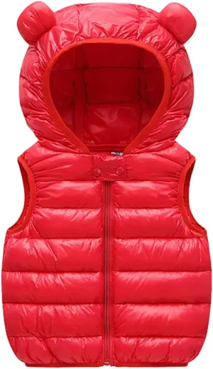 Kids Boys Girls Winter Warm Down Padded Vest Hooded Zipper Sleeveless Jacket aistcoat Outwear Down (Red, 6-12 Months)
