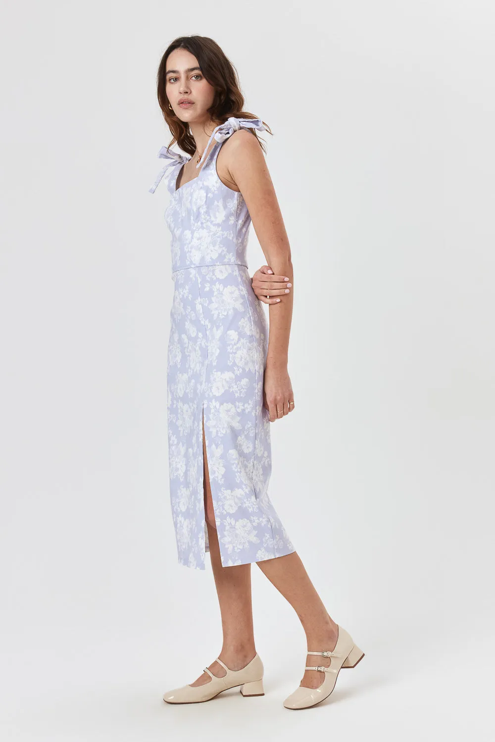 Lilac Floral Slim Midi Dress