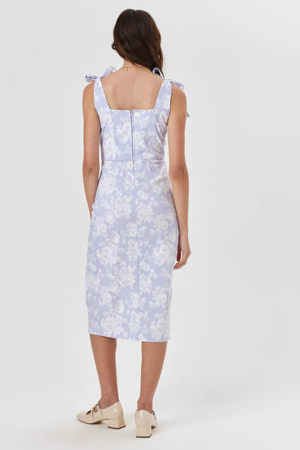 Lilac Floral Slim Midi Dress