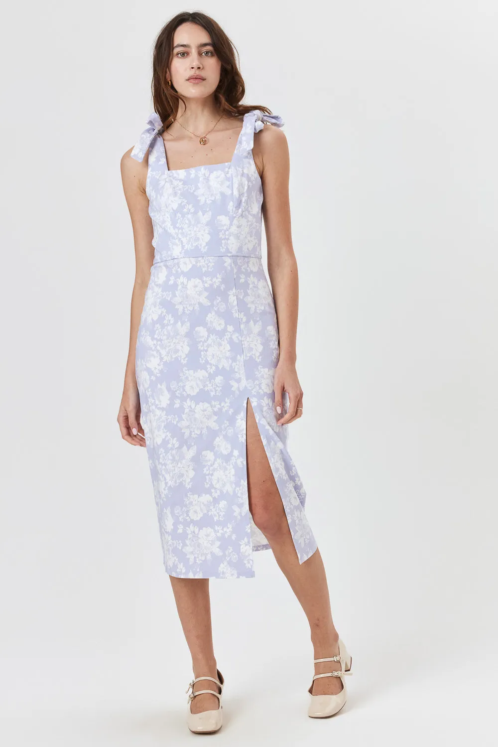 Lilac Floral Slim Midi Dress