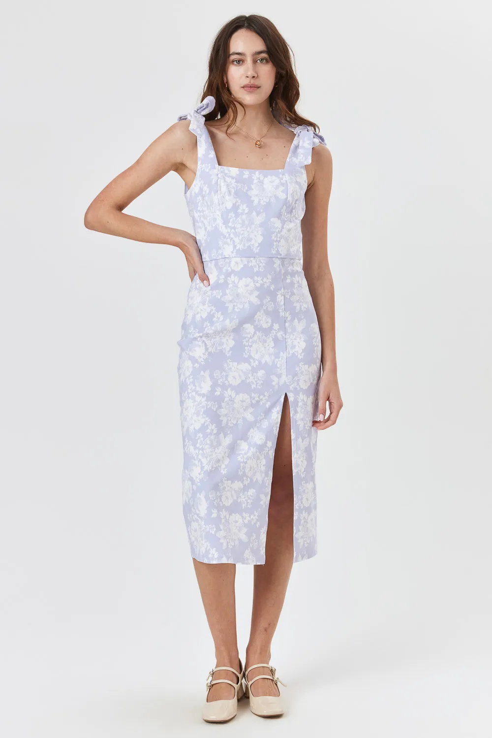 Lilac Floral Slim Midi Dress