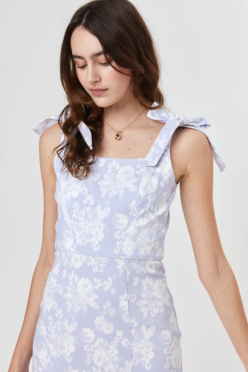 Lilac Floral Slim Midi Dress