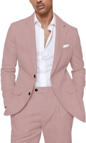 Men's 2 Piece Linen Suits Set Slim Fit Casual Lightweight Blazer Jacket and Pants Summer Beach Wedding