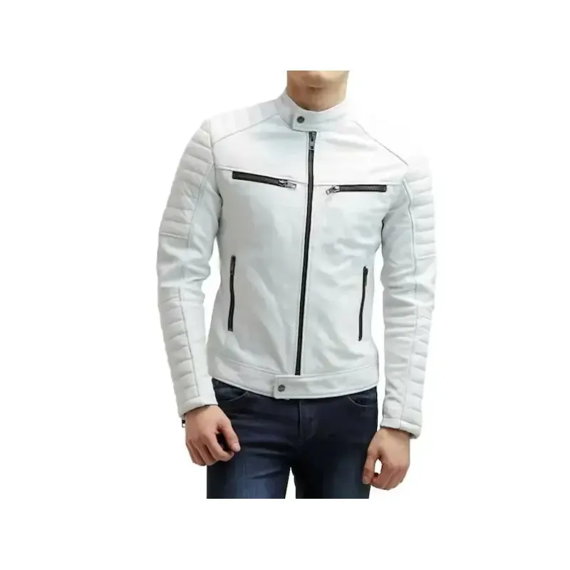 Mens Cafe Racer White Motorcycle Jacket