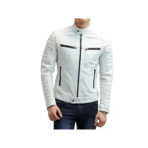 Mens Cafe Racer White Motorcycle Jacket