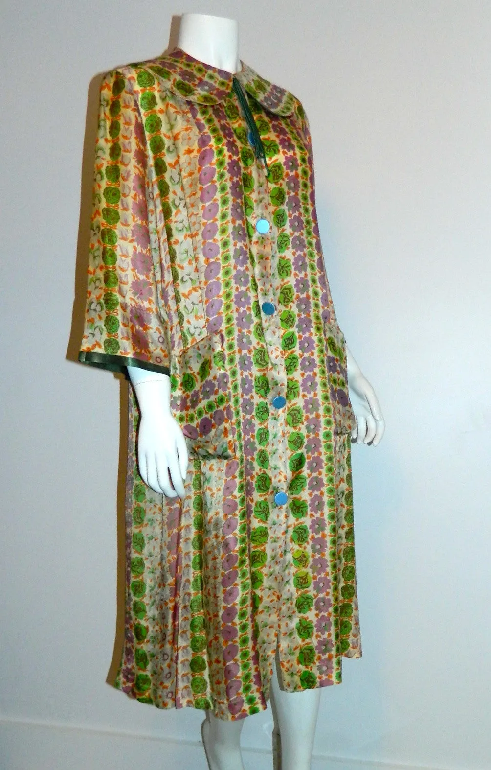 MOD 1960s Stella Fagin robe Floral Print house dress S M