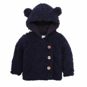 Mudpie Infant Boys Navy Sherpa Hooded Coat