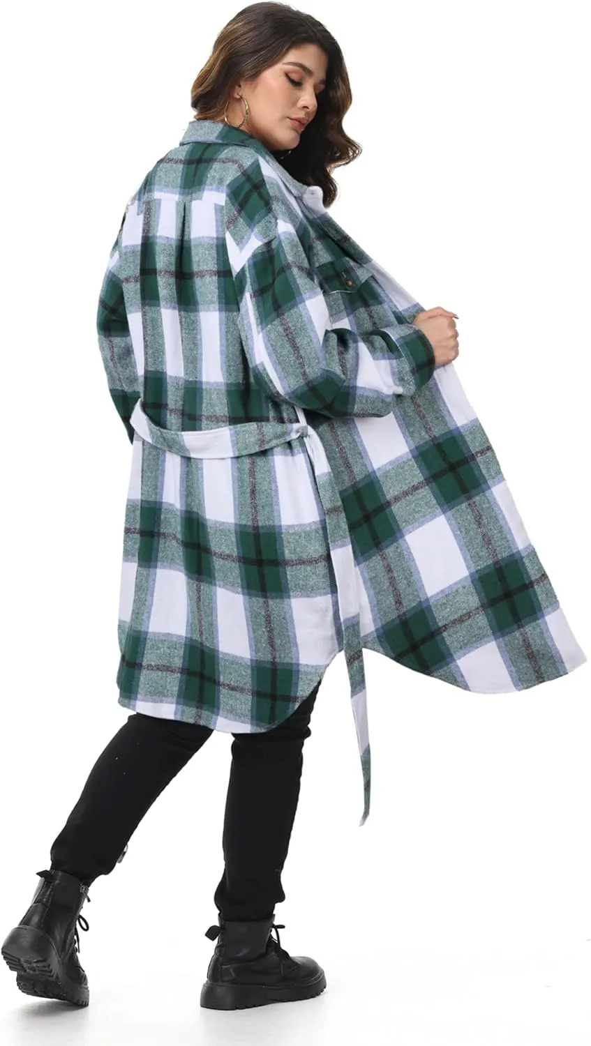 NIeyook Womens Plus Size Shacket Jacket 2024 Fall Plaid Flannel Button Down Shirts Long Sleeve Tartan Jackets Coats