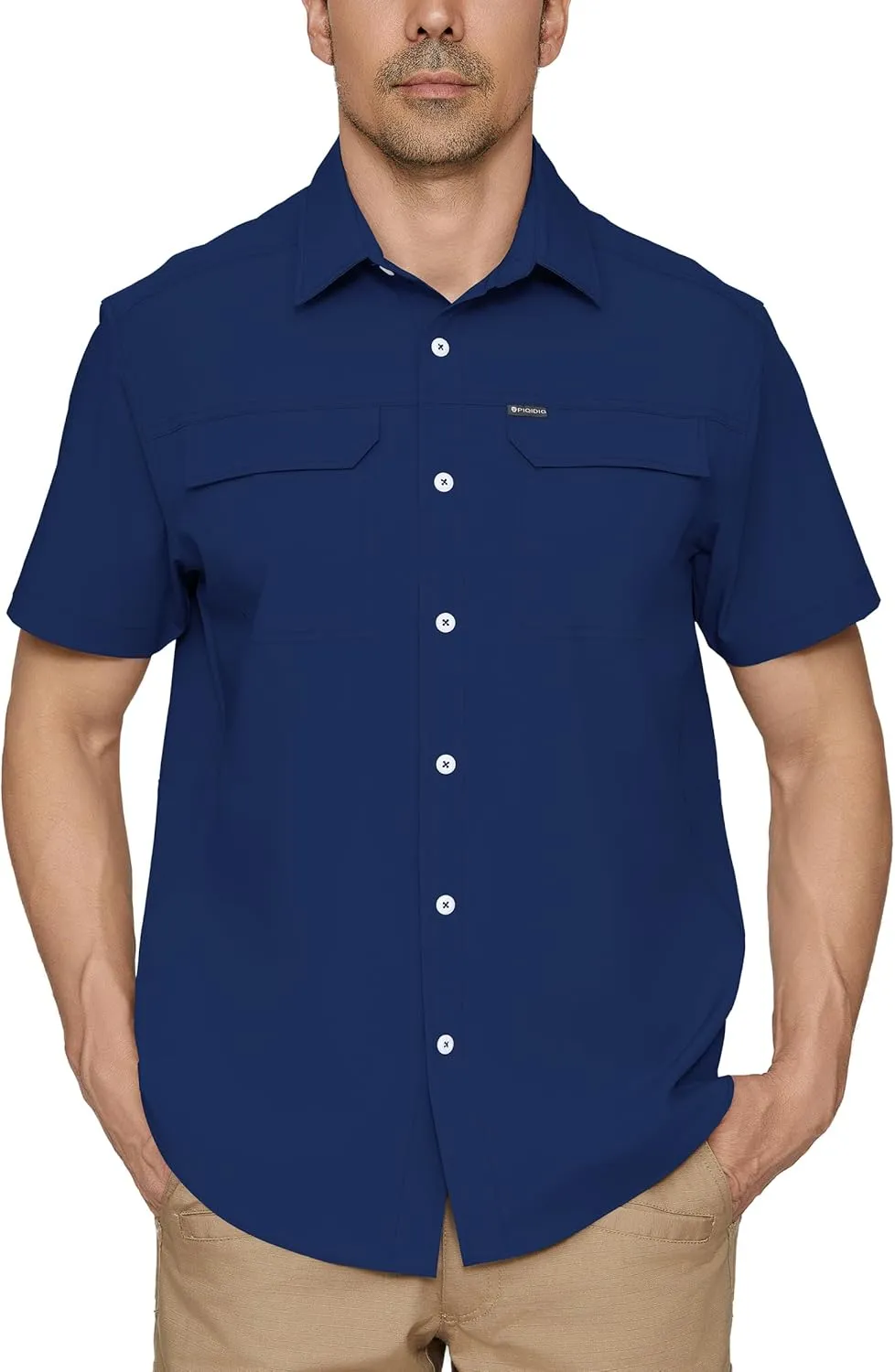 PIQIDIG Men's UPF 50  Sun Protection Shirt Short Sleeve Hiking Fishing Shirt Quick Dry for Safari Travel Button Down Shirts