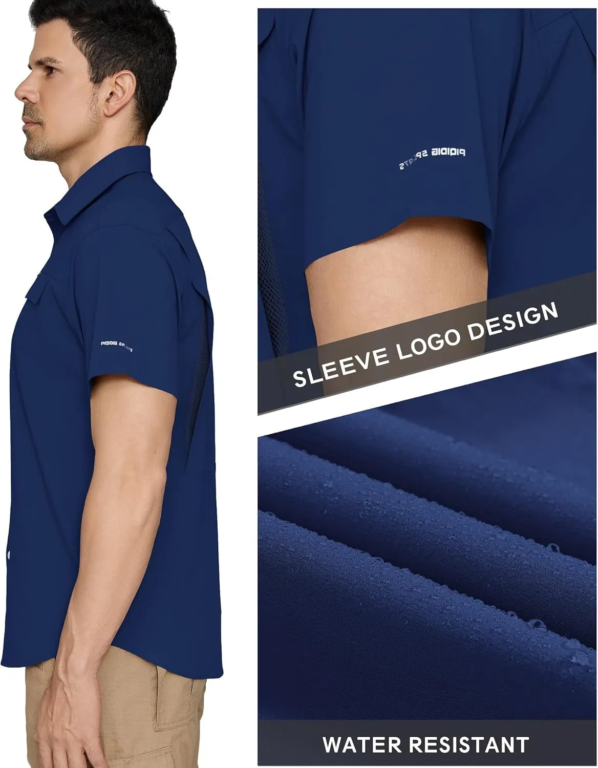 PIQIDIG Men's UPF 50  Sun Protection Shirt Short Sleeve Hiking Fishing Shirt Quick Dry for Safari Travel Button Down Shirts