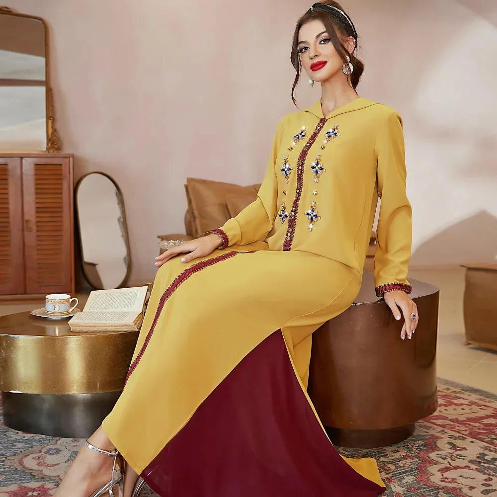 Plus Size Moroccan Jalabya Women Ramadan Islamic V-neck Robe Long Sleeves