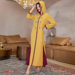 Plus Size Moroccan Jalabya Women Ramadan Islamic V-neck Robe Long Sleeves