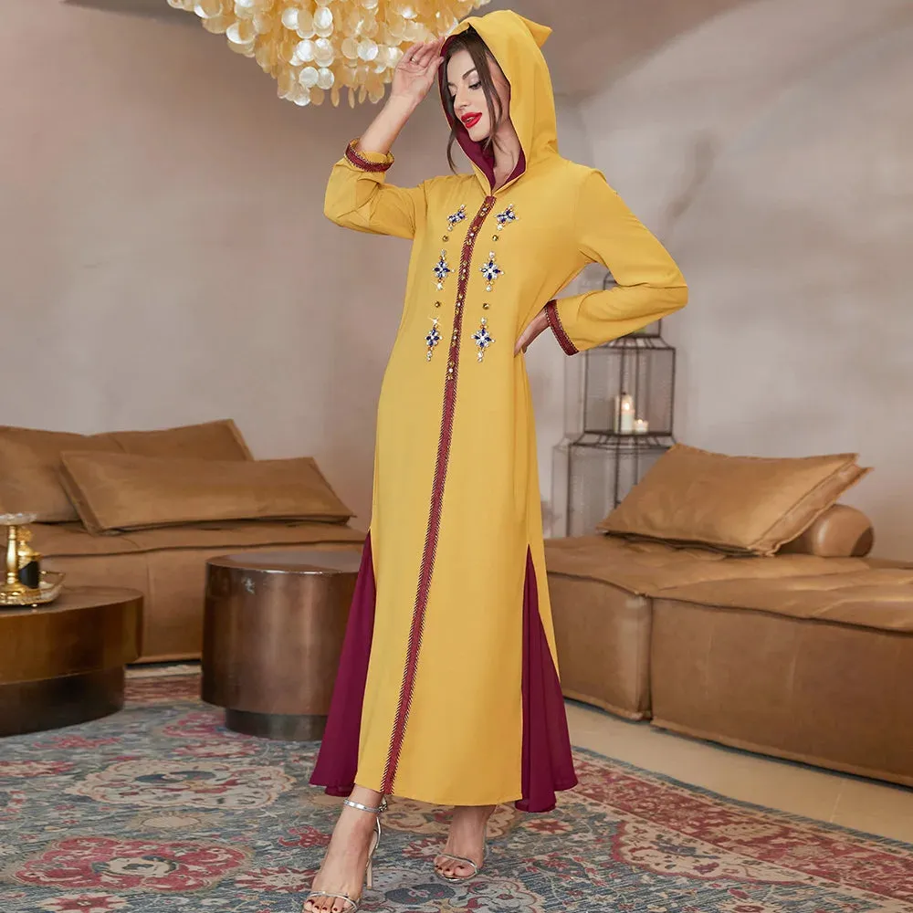 Plus Size Moroccan Jalabya Women Ramadan Islamic V-neck Robe Long Sleeves