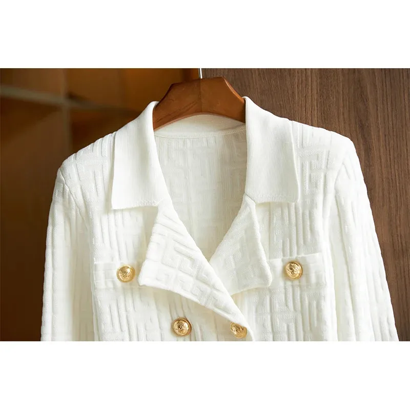 Pre Order:  Jacquard Knitted Long Sleeve Collar Top   Mini Skirt Set