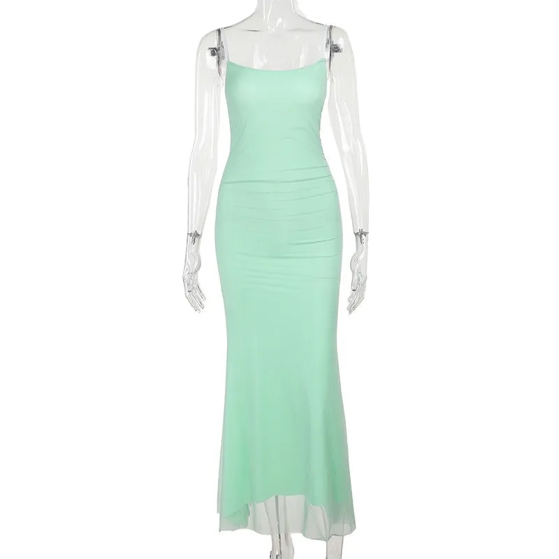 Pre Order:  Mesh Overlay Slim Fit Suspender Dress