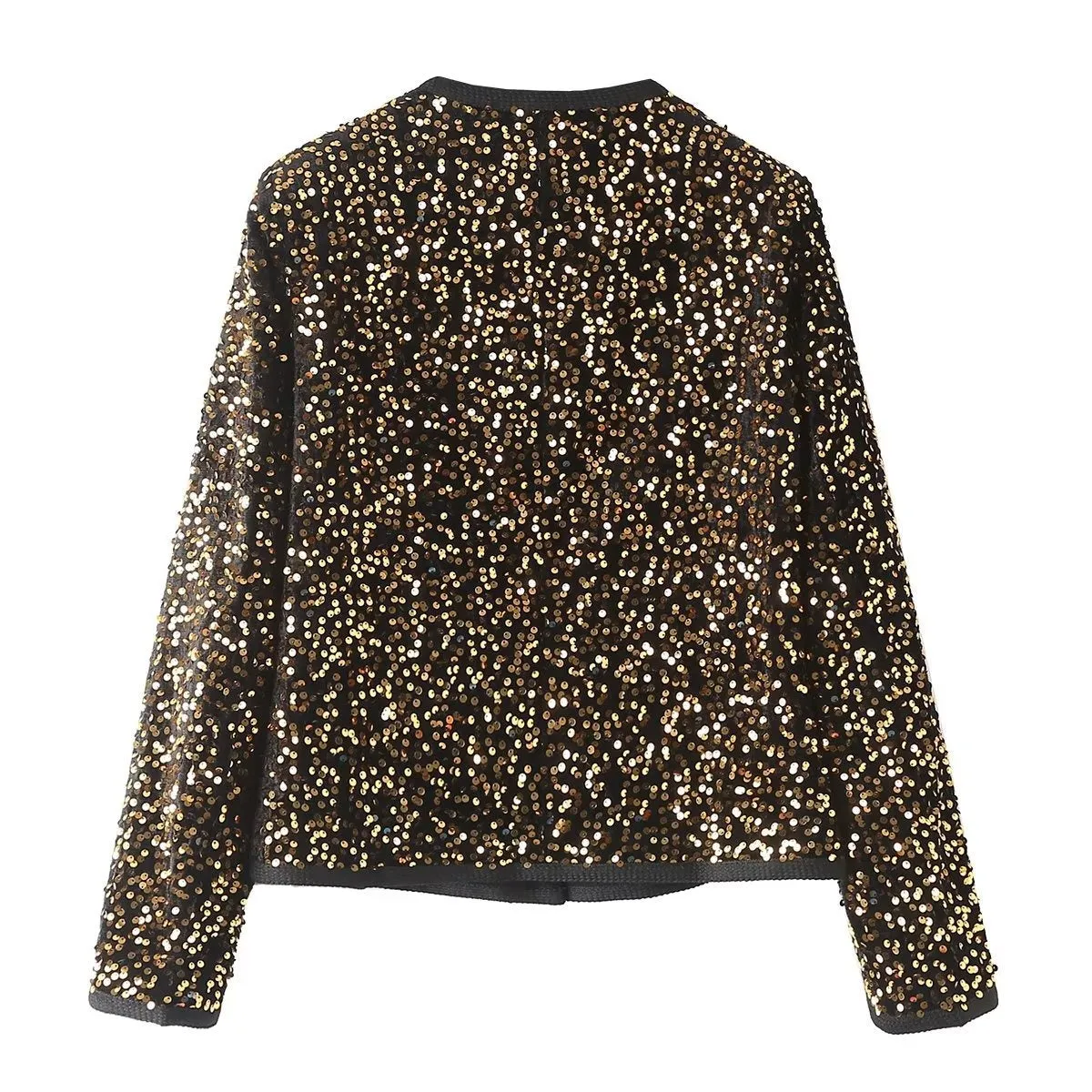 Pre Order:  Round Neck Long Sleeved Sequined Short Jacket