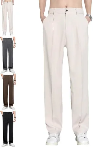Pulisa Mens Pants, Easemotions - Super Stretch Ice Silk Comfort Everyday Pants, Relaxed Fit Straight Leg Dress Trousers