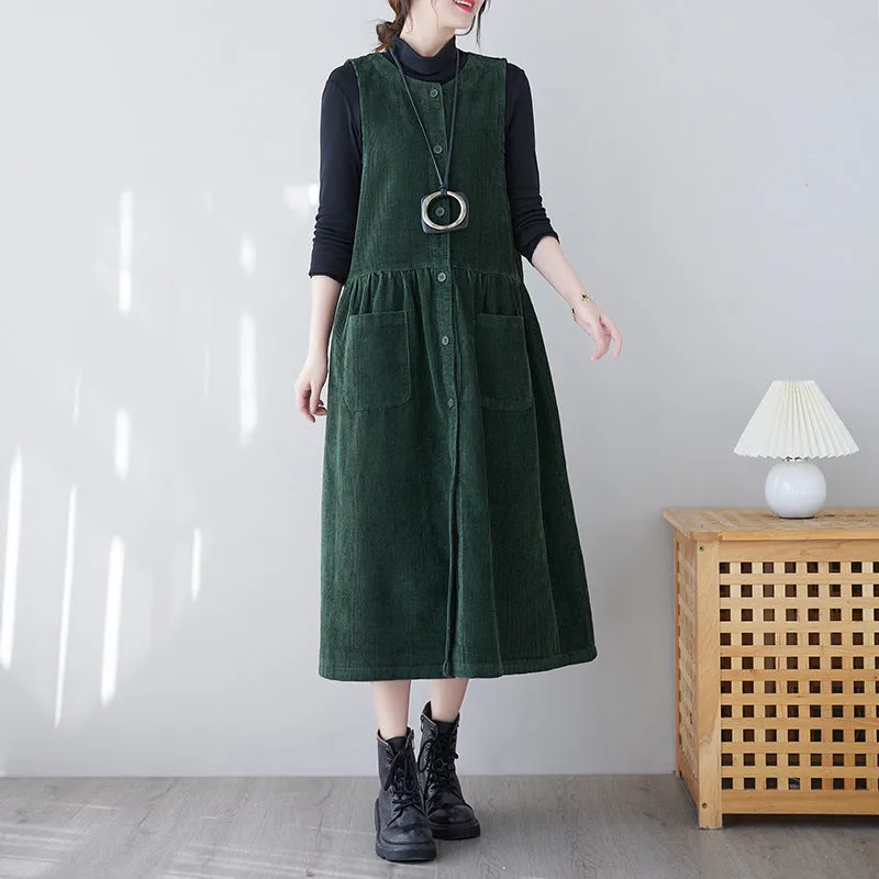 Robe Longue Velours Côtelé Coréenne