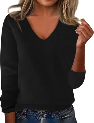 SERYU Cashmere Sweaters for Women V Neck Long Sleeve Jumper Knitted Pullover Warm Lightweight Wool Sweater Tops