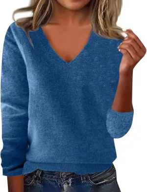 SERYU Cashmere Sweaters for Women V Neck Long Sleeve Jumper Knitted Pullover Warm Lightweight Wool Sweater Tops