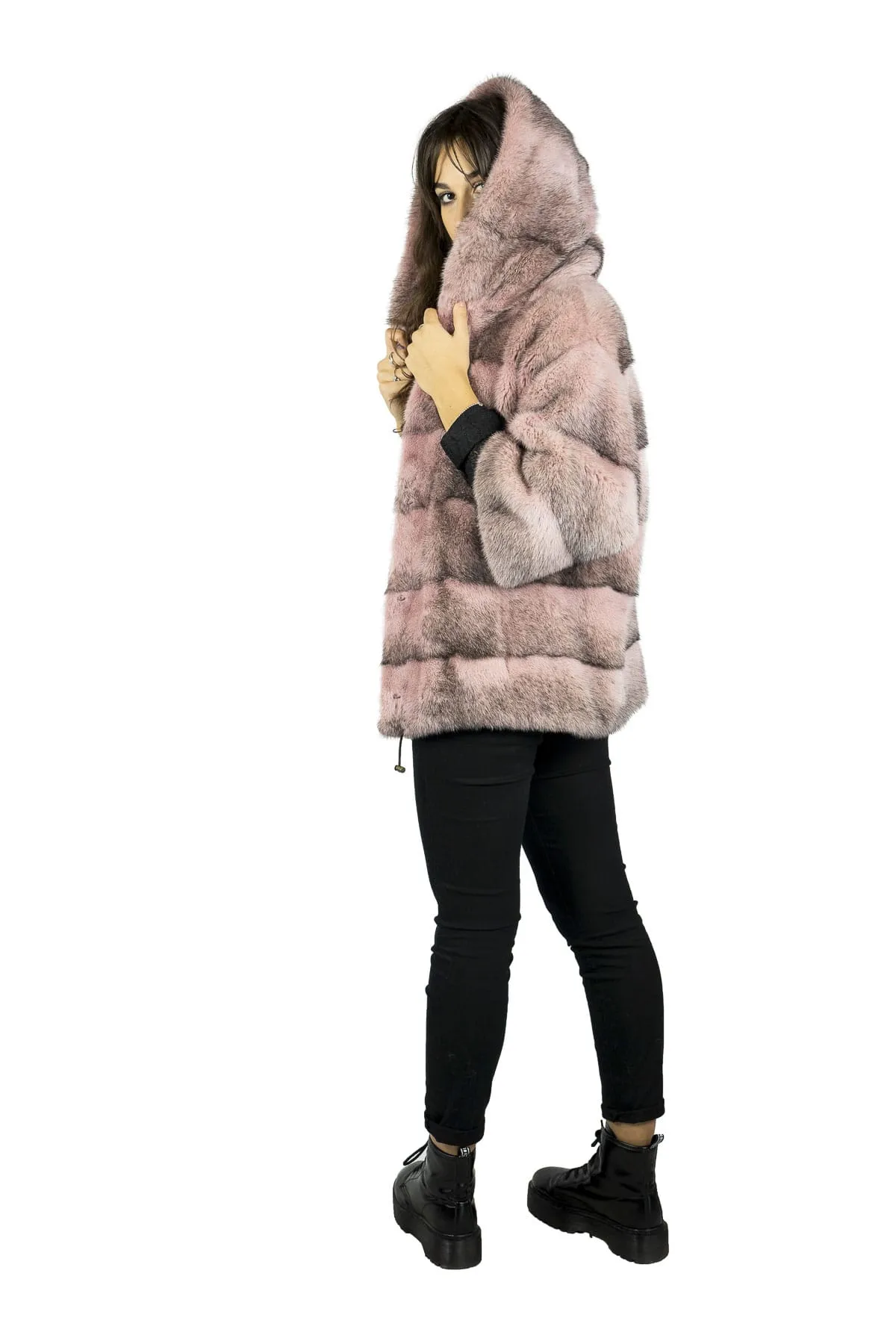 Short jacket in mink with Pink Black Cross Hoodie