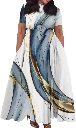 Summer Dresses for Women Beach Aline Midi Dresses Casual Flowy Tshirt Dress Floral Short Sleeve Dress with Pockets