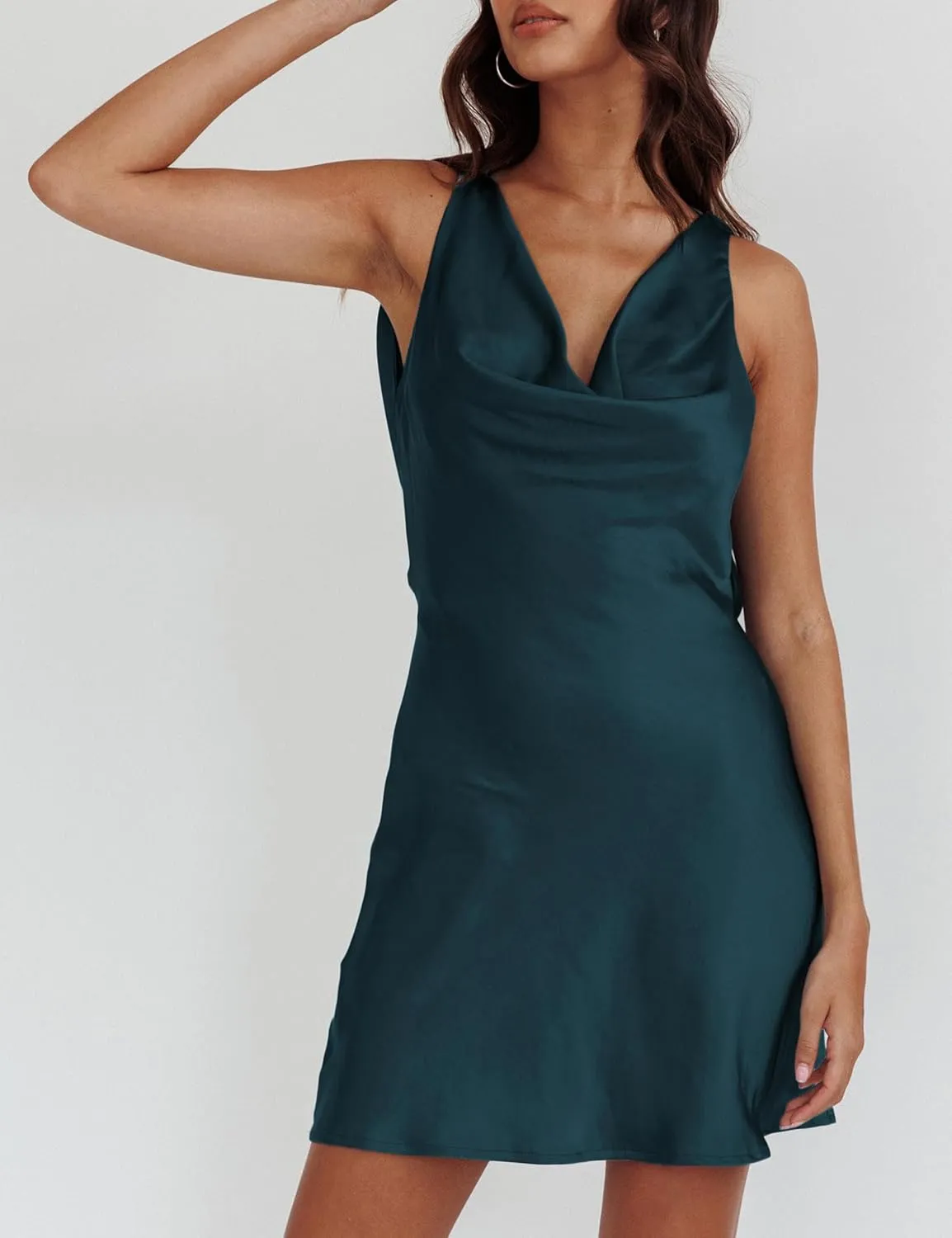 Summer Women Satin Backless Cowl Neck Mini Dress Silk Sleeveless Sexy Short Cocktail Party Dresses for Women 2025