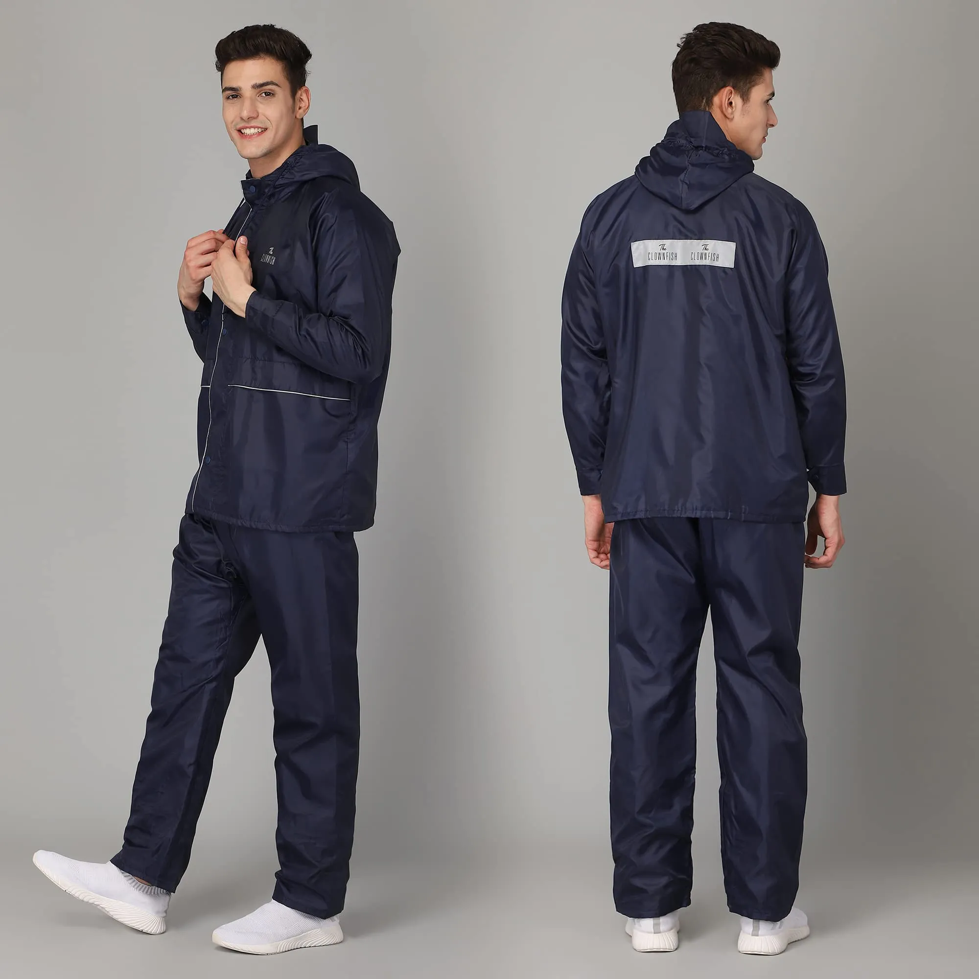 THE CLOWNFISH Sky One Rain Coat for Men Reversible Waterproof for Bike Double Layer with Hood and Reflector Logo at Back for Night Travelling Deluxe Pro Series (Deluxe Blue, XXL)