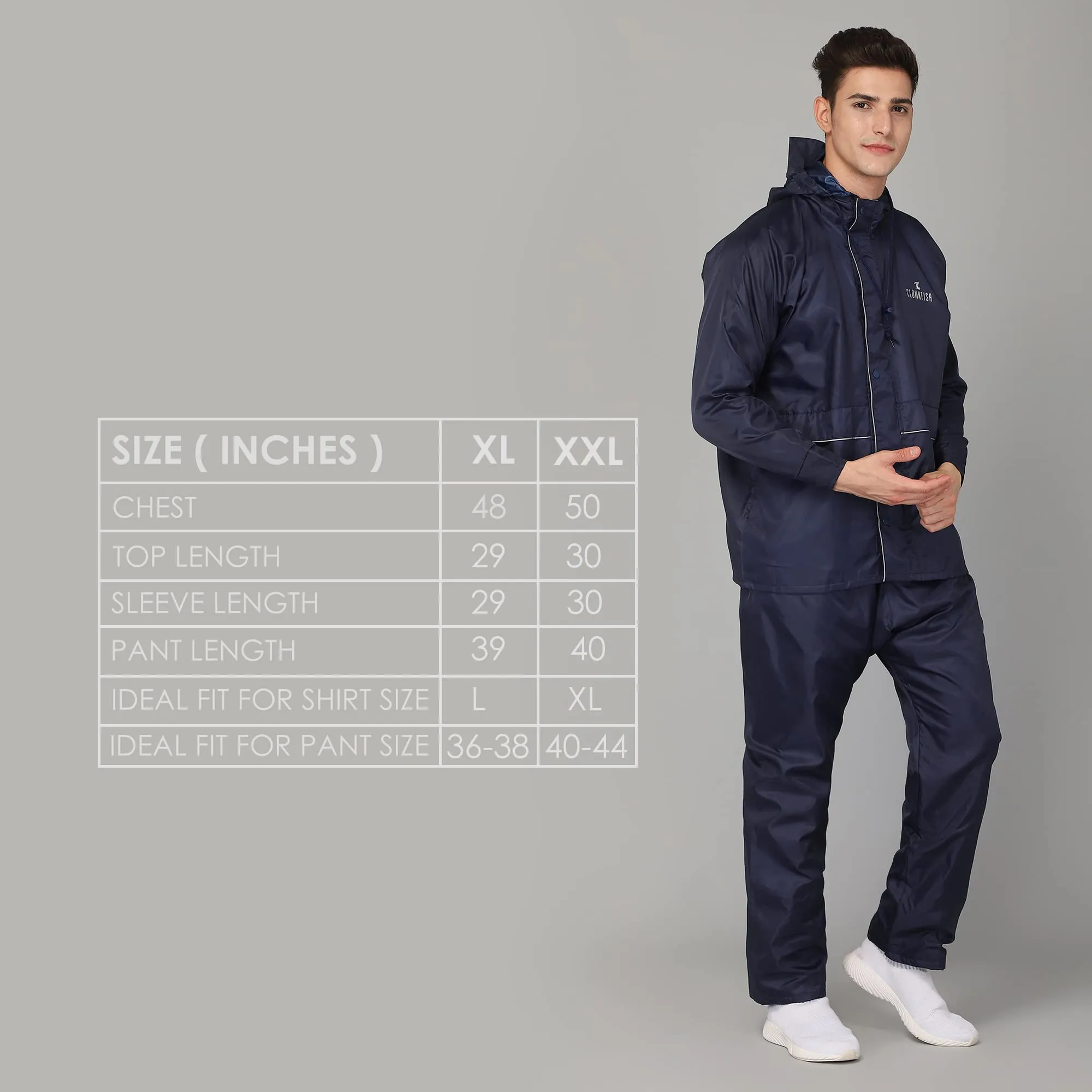 THE CLOWNFISH Sky One Rain Coat for Men Reversible Waterproof for Bike Double Layer with Hood and Reflector Logo at Back for Night Travelling Deluxe Pro Series (Deluxe Blue, XXL)