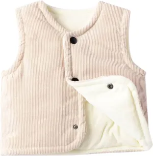 Toddler Baby Boy Girls Corduroy Jacket Cotton Warm Vest Sleeveless Winter Coats for Kids Padded Waistcoat Outwear