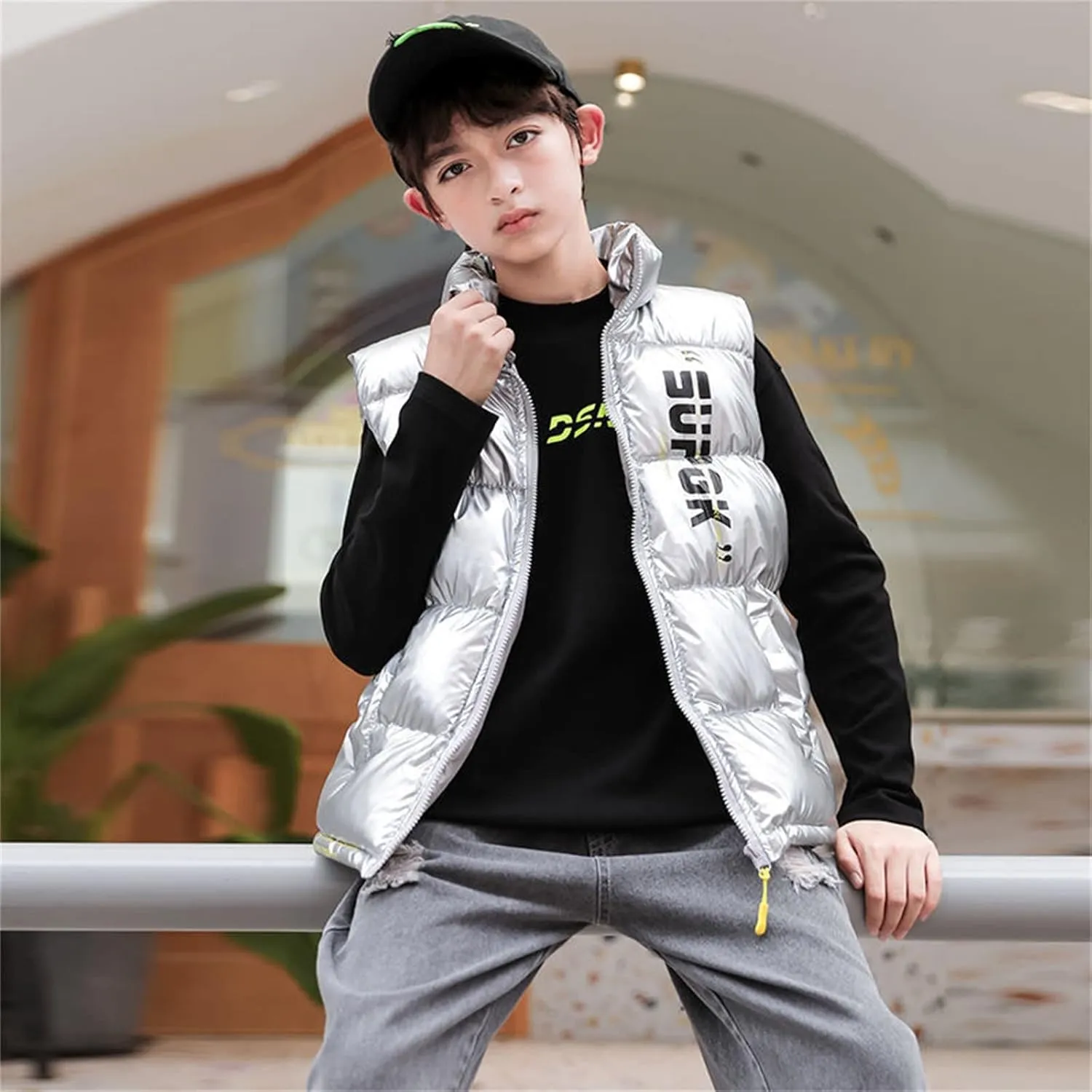 Toddler Boys Girls Autumn Winter Jacket Hooded Zip Sleeveless Jacket Winter Coat Cute Puff Lined Gilet