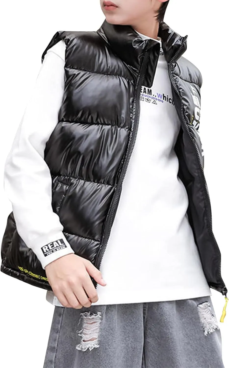 Toddler Boys Girls Autumn Winter Jacket Hooded Zip Sleeveless Jacket Winter Coat Cute Puff Lined Gilet