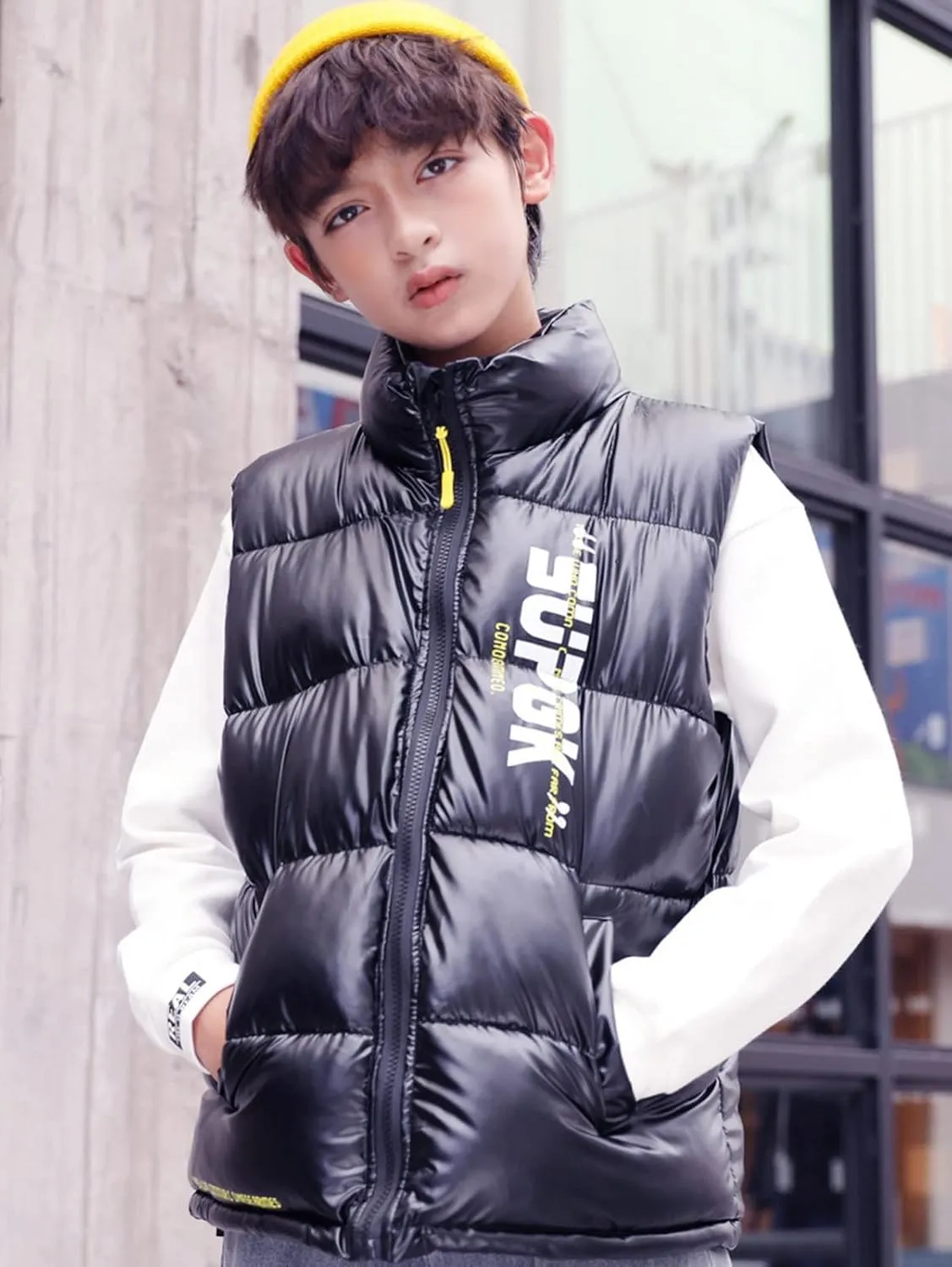 Toddler Boys Girls Autumn Winter Jacket Hooded Zip Sleeveless Jacket Winter Coat Cute Puff Lined Gilet