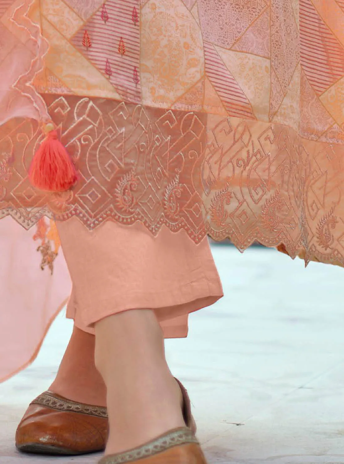 Unstitched Women Cotton Silk Peach Suit Material with Organza Dupatta