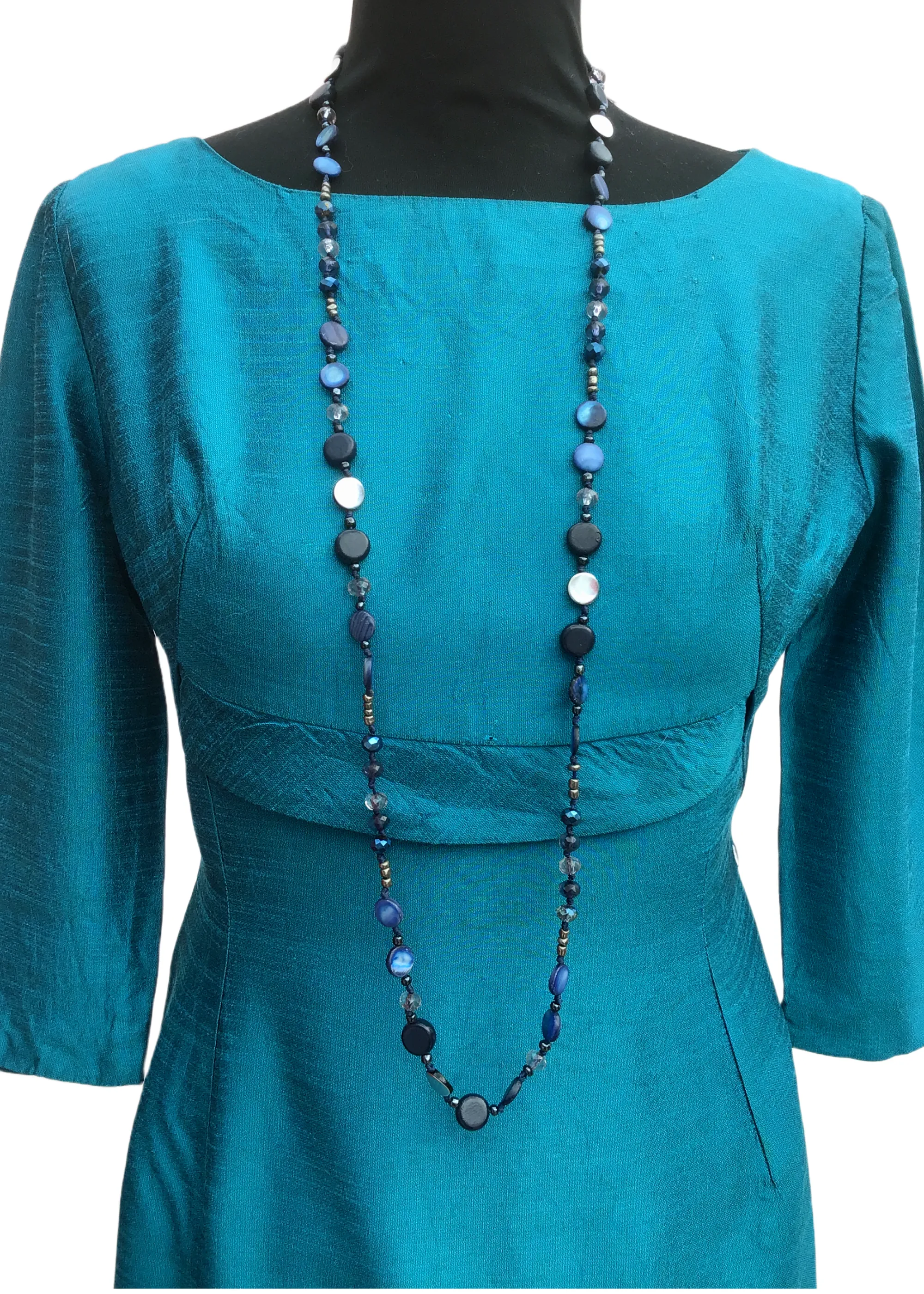 Vintage 60s Teal Silk Wiggle Dress • 34" Bust • Petite