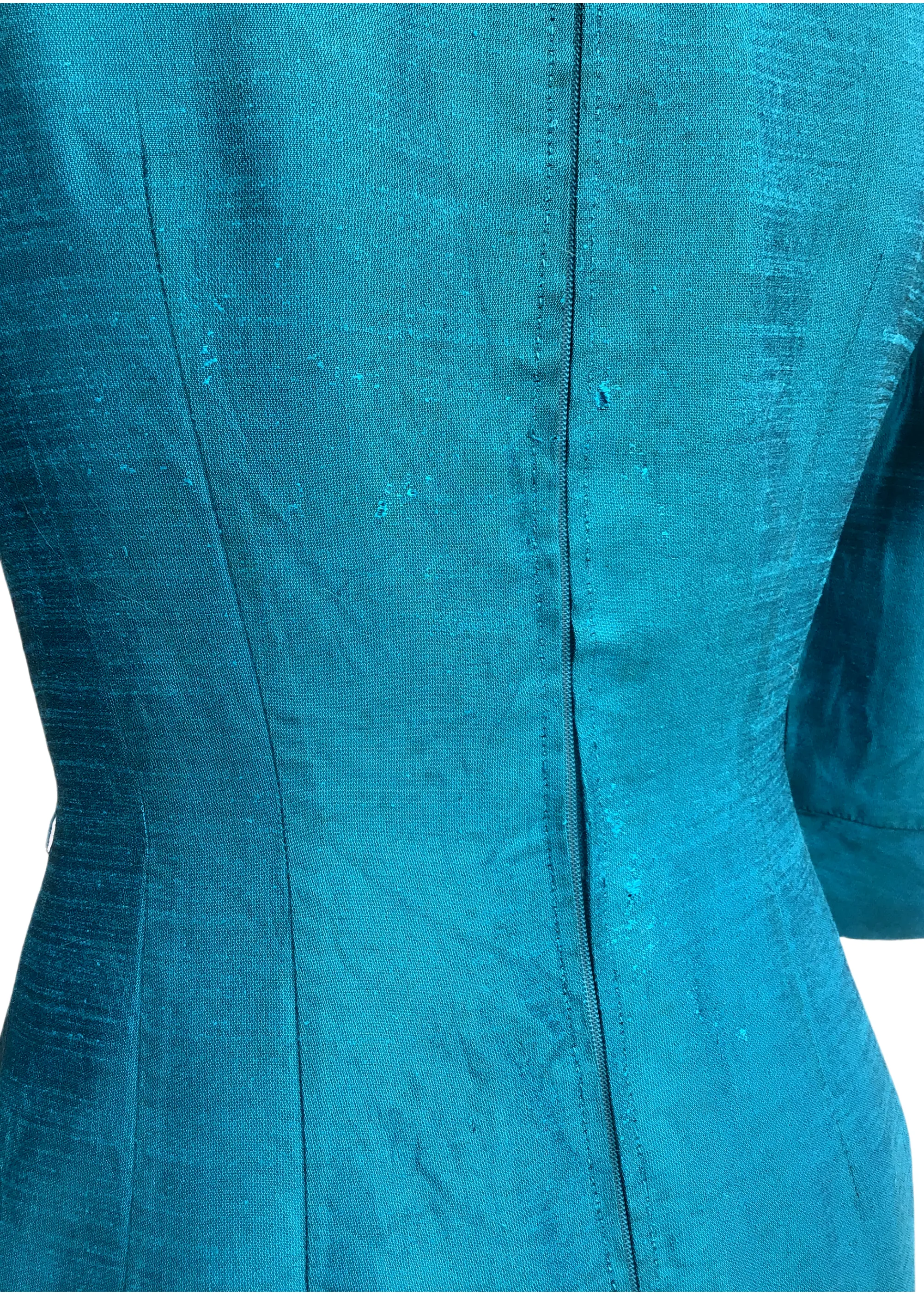 Vintage 60s Teal Silk Wiggle Dress • 34" Bust • Petite