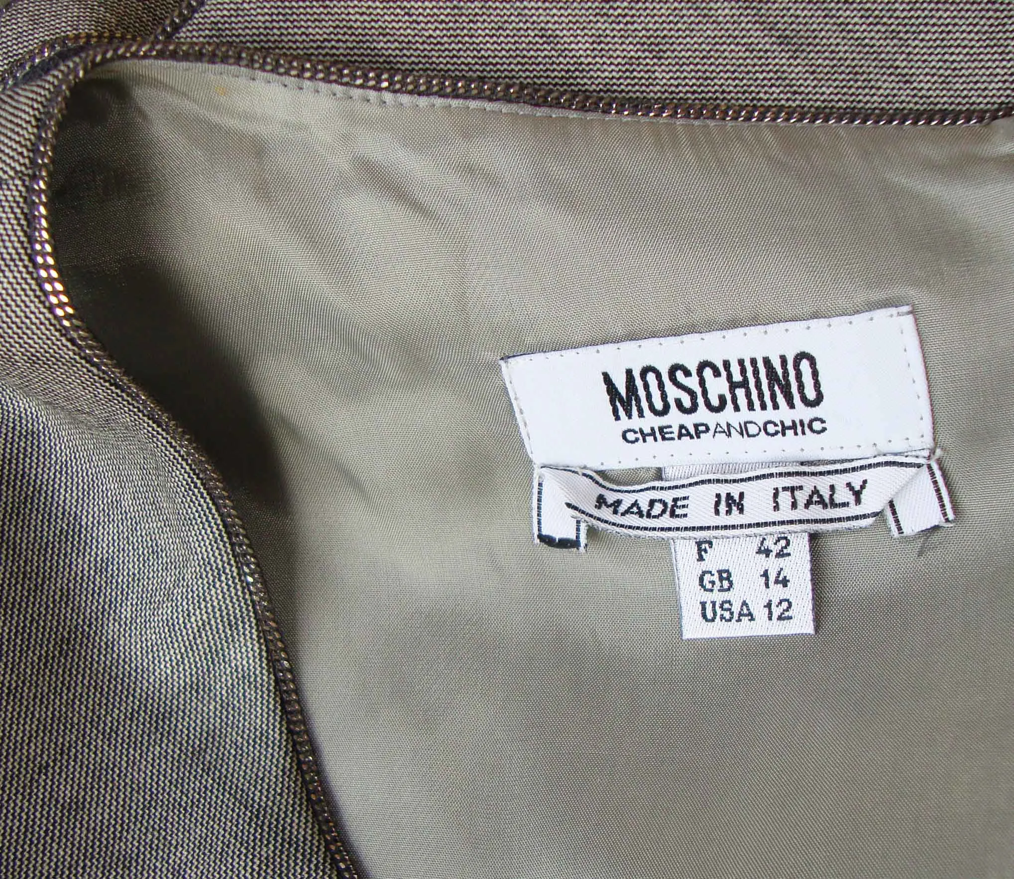Vintage 90s Moschino Dress Gray Novelty Trim S / M