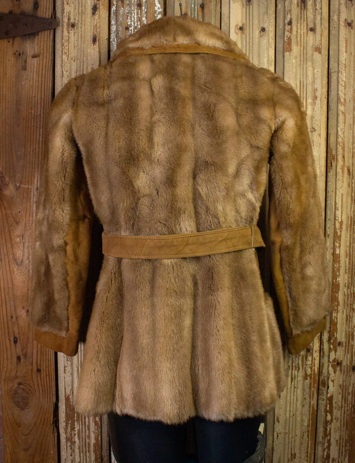 Vintage Faux Fur and Suede Coat Tan Small