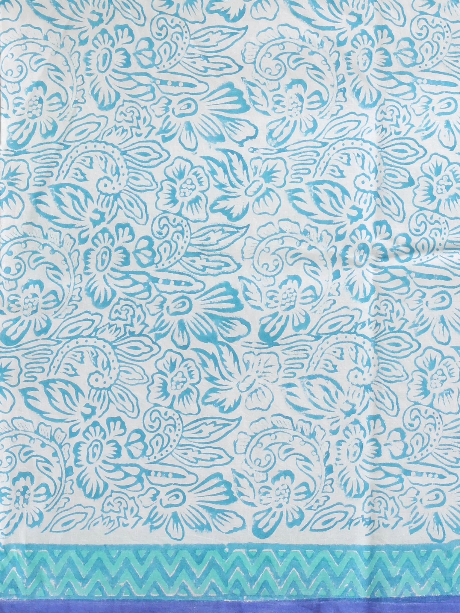 White Indigo Sea Blue Hand Block Printed Cotton Suit-Salwar Fabric With Chiffon Dupatta (Set of 3) - SU01HB427
