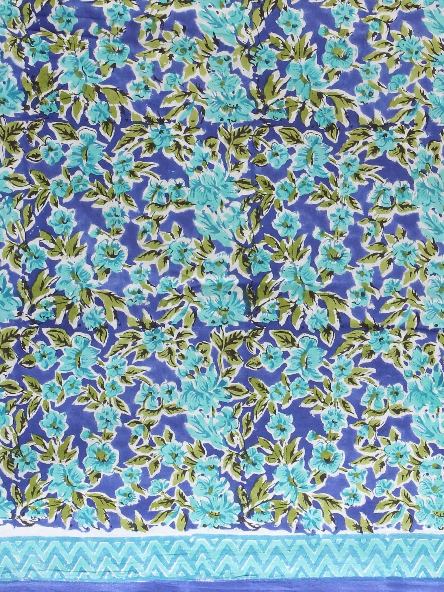 White Indigo Sea Blue Hand Block Printed Cotton Suit-Salwar Fabric With Chiffon Dupatta (Set of 3) - SU01HB427