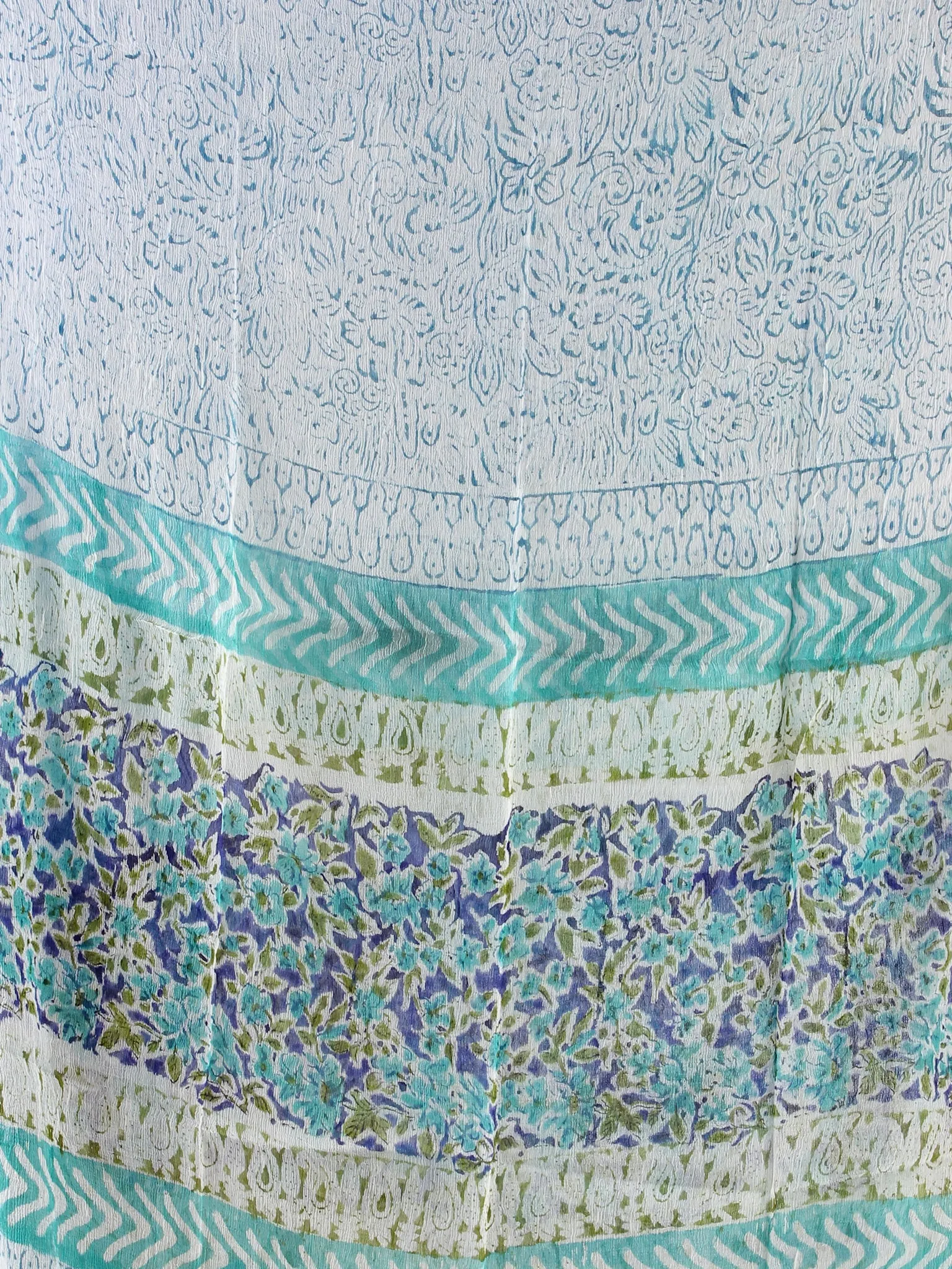 White Indigo Sea Blue Hand Block Printed Cotton Suit-Salwar Fabric With Chiffon Dupatta (Set of 3) - SU01HB427