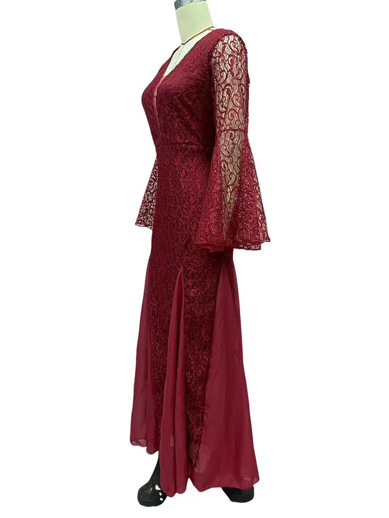 Women Lace Embroidery Fishtail Slim Fit Evening Dress